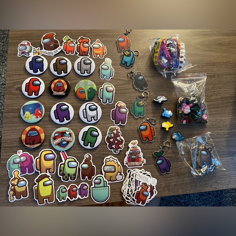 Among Us party supplies set - Gift for kids pin badges, stickers & so much more